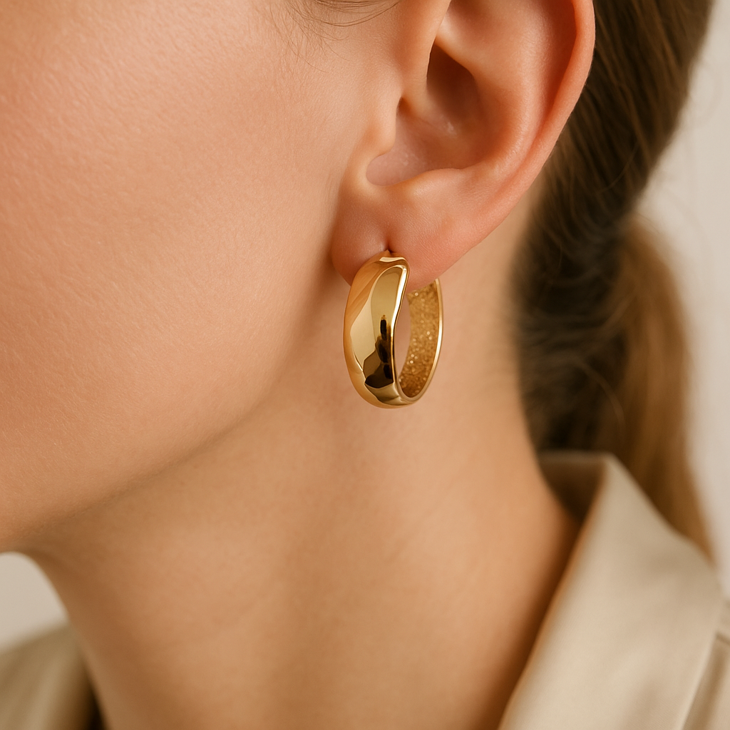 14K Solid Gold Wide Hoop Earrings – Bold Textured Real Gold Hoops for Women, Elegant Chunky Gold Jewelry, Everyday Statement Accessories