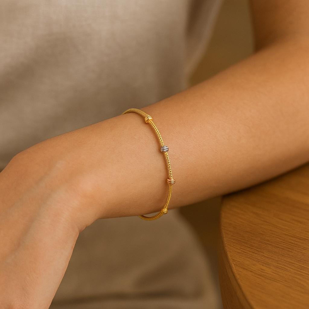14K Solid Gold Minimal Bracelet - Dainty Yellow Gold Chain Bracelet