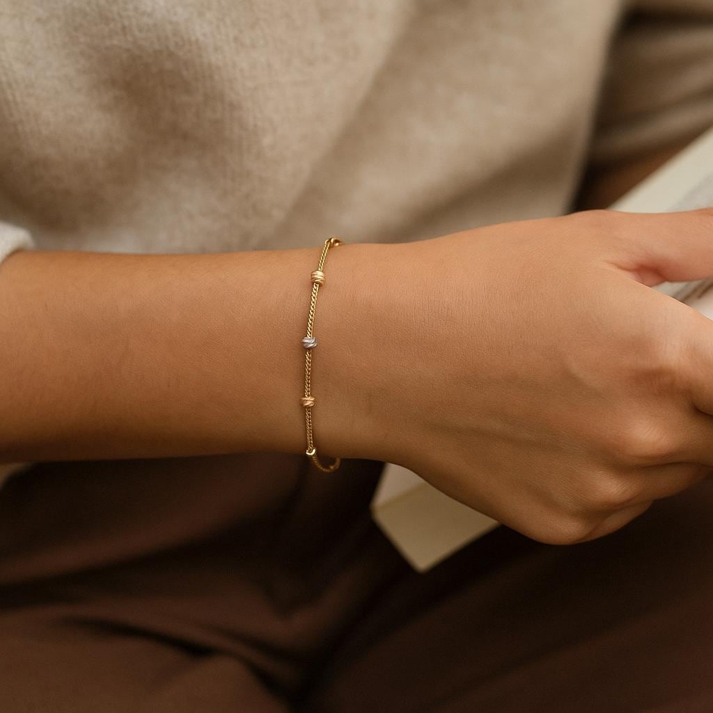14K Solid Gold Minimal Bracelet - Dainty Yellow Gold Chain Bracelet