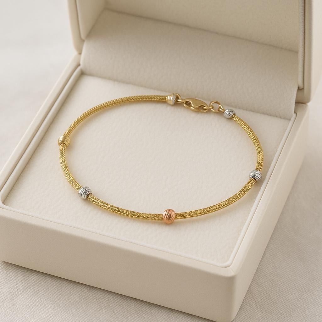14K Solid Gold Minimal Bracelet - Dainty Yellow Gold Chain Bracelet