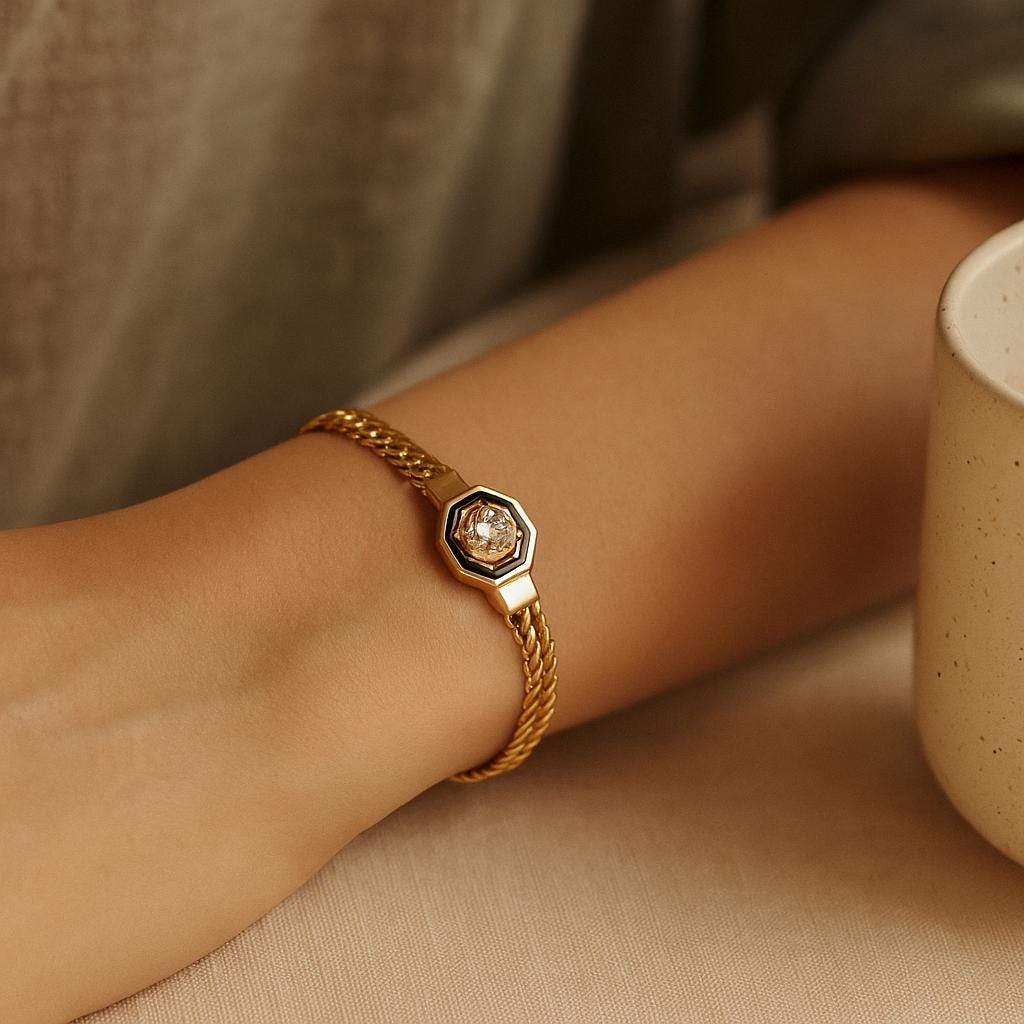 14K Real Gold Diamond Octagon Bracelet – Unique Solid Gold Chain