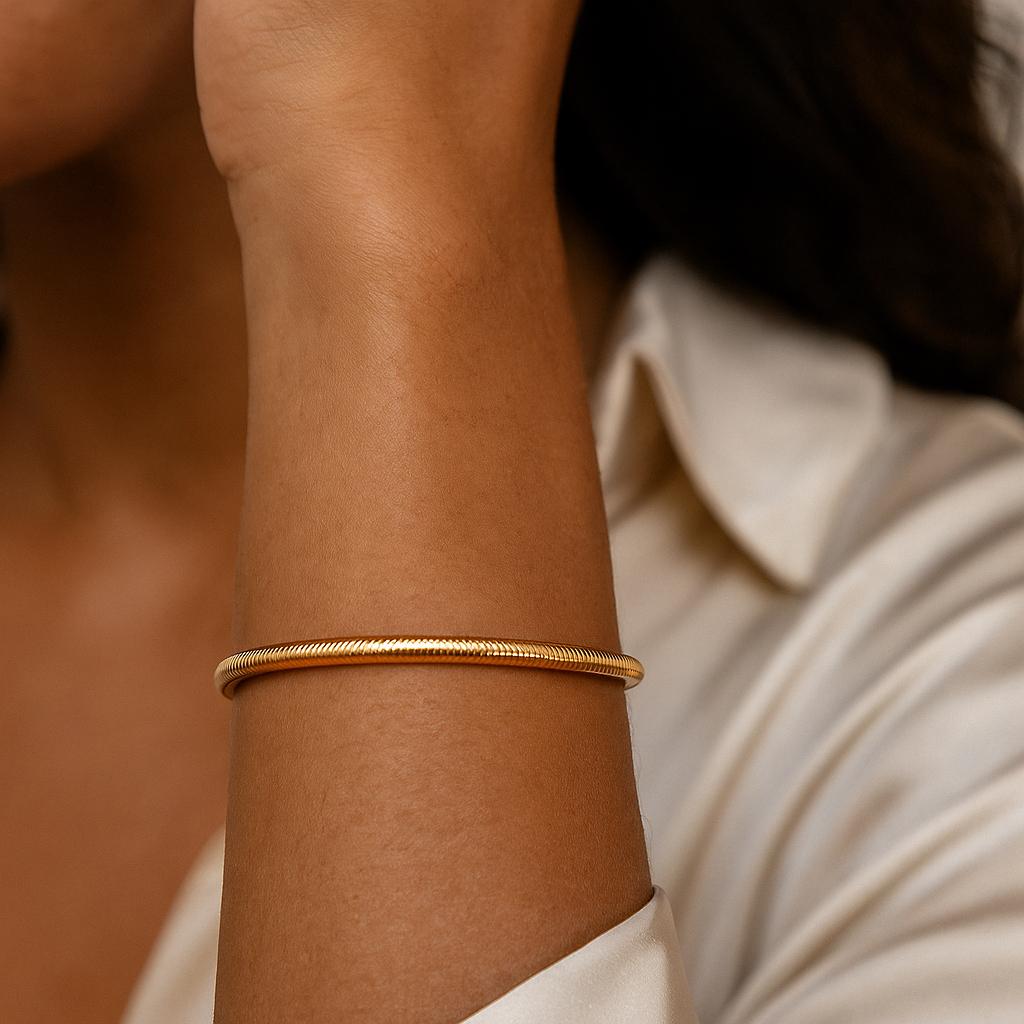 14K Solid Gold Herringbone Bracelet – Handmade Real Gold Flat Snake Chain