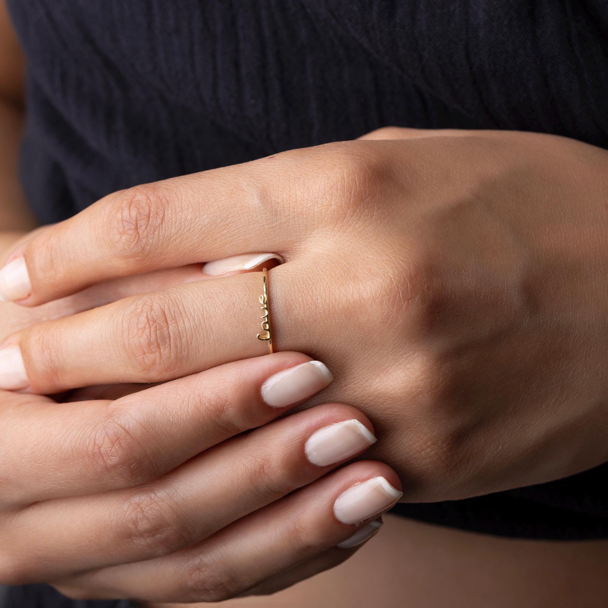 14K Solid Gold Love Ring – Dainty Minimalist Band