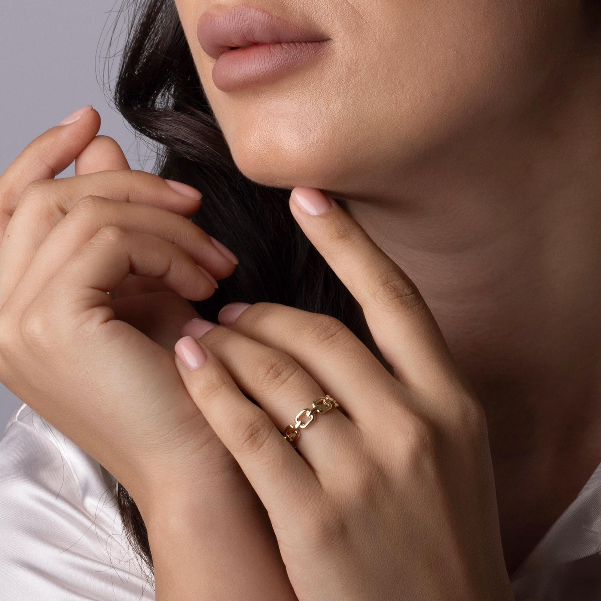 14K Solid Gold Modern Chain Ring – Handmade Modern Gold Ring