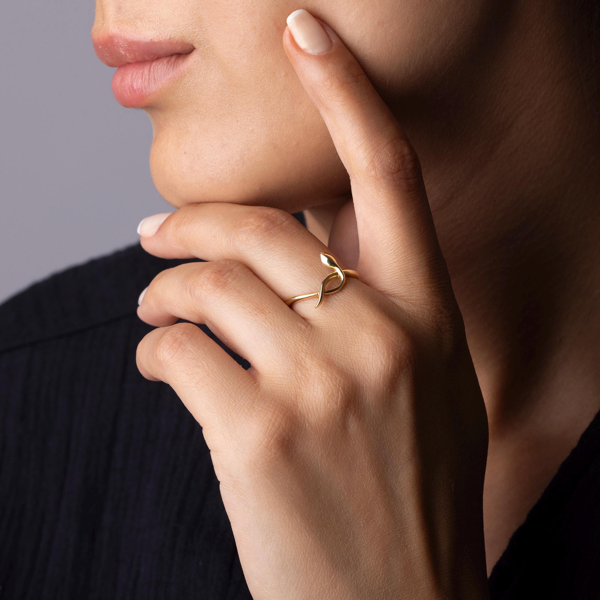 14K Solid Gold Snake Ring – Dainty Serpent Jewelry, Handmade Minimalist Band