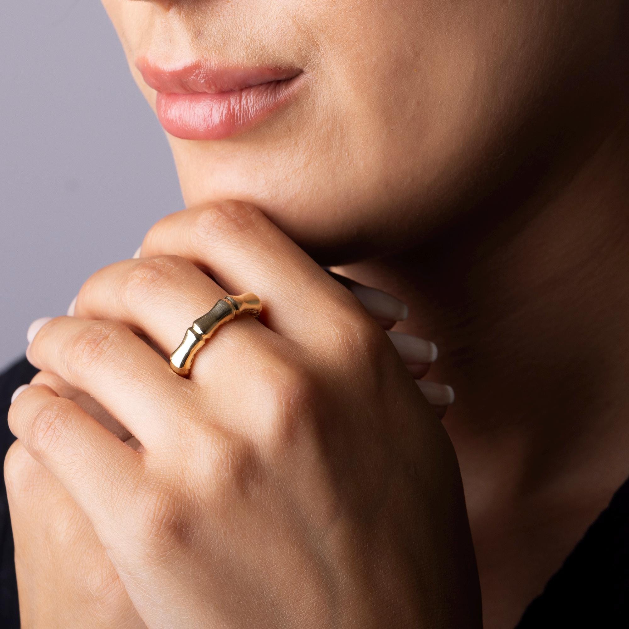 14K Solid Gold Bamboo Ring – Handmade Nature Inspired Band