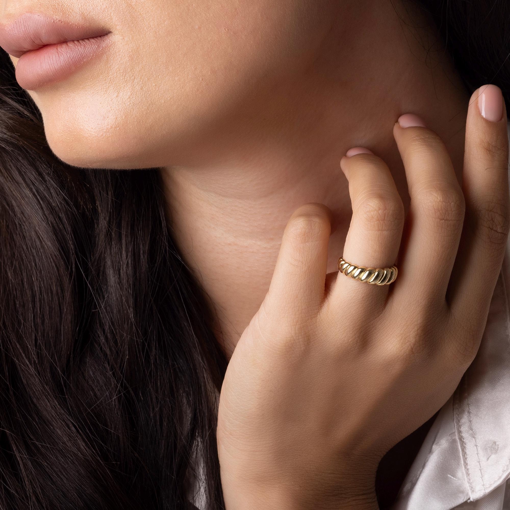 14K Solid Gold Spiral Band Ring – Chunky Chain Inspired Jewelry