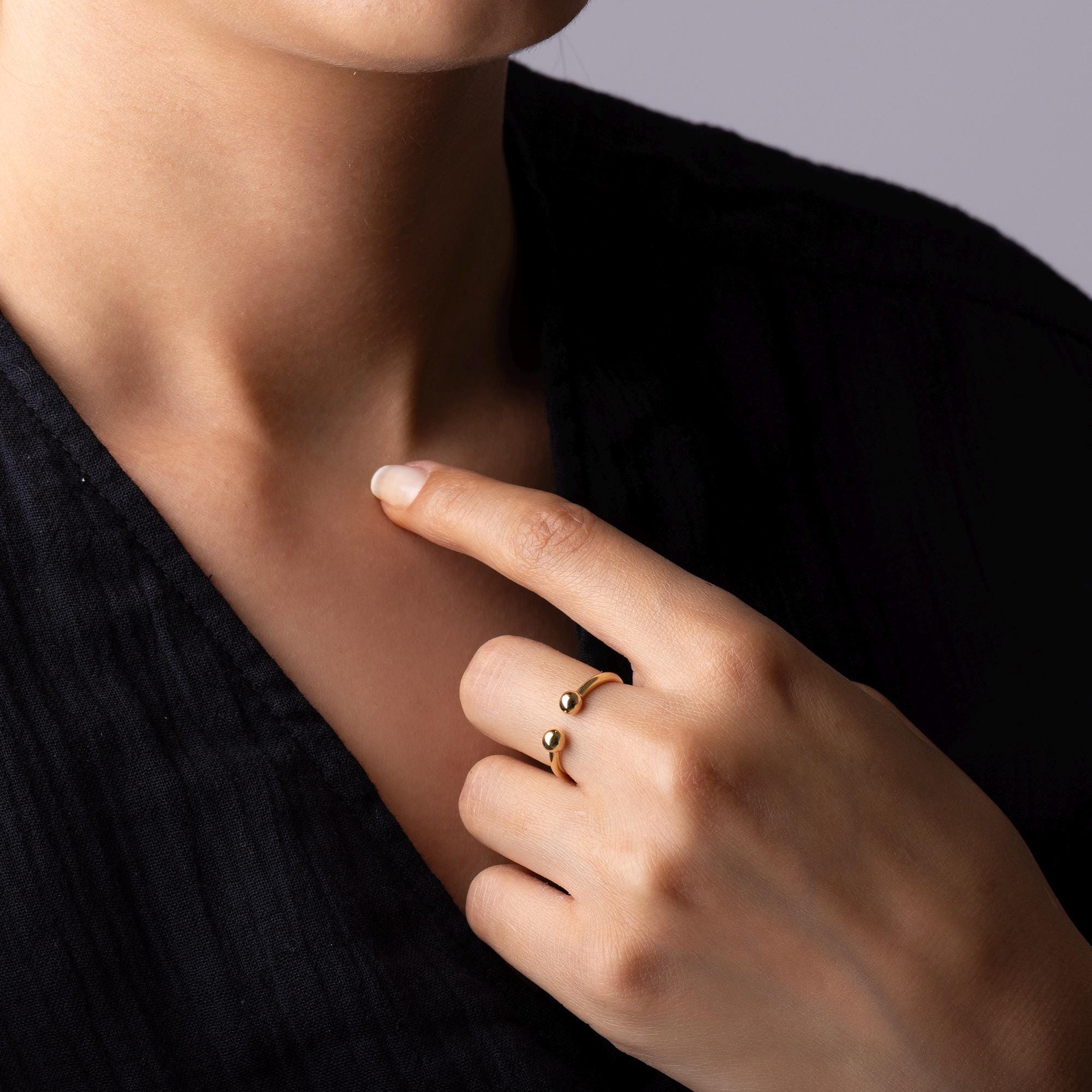 14K Solid Gold Open Ball Ring – Adjustable Minimalist Jewelry