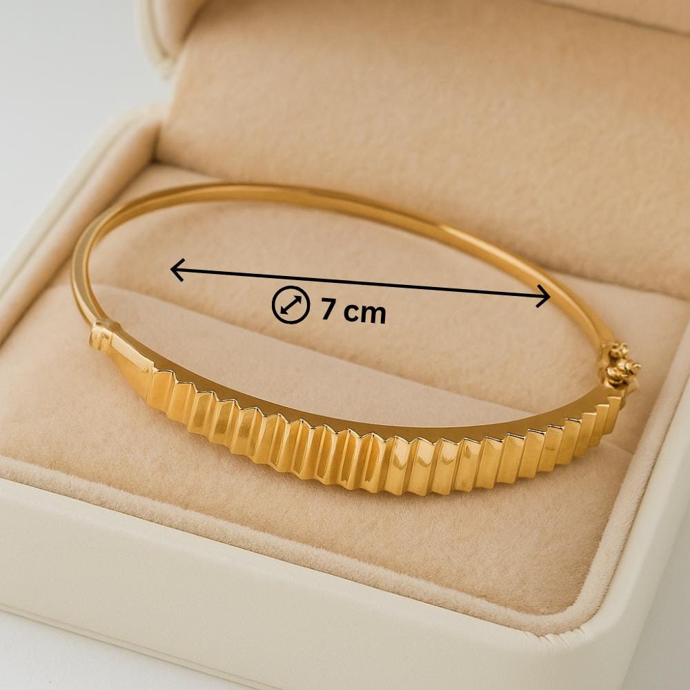 14K Solid Gold Ribbed Bangle Bracelet – Bold Minimalist Cuff