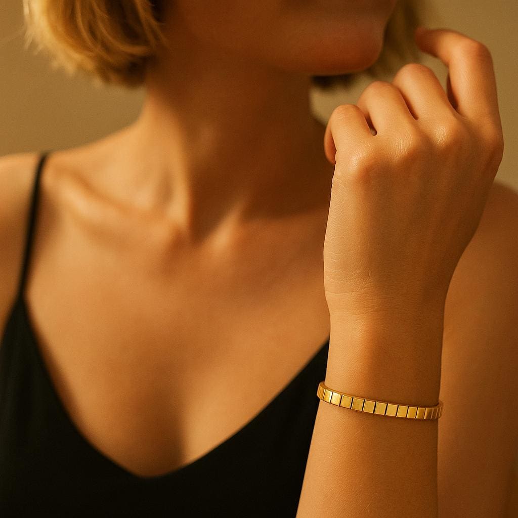 14K Solid Gold Square Link Bracelet – Handmade Real Gold Geometric Jewelry, Modern Statement Bracelet, Luxury Gift for Women