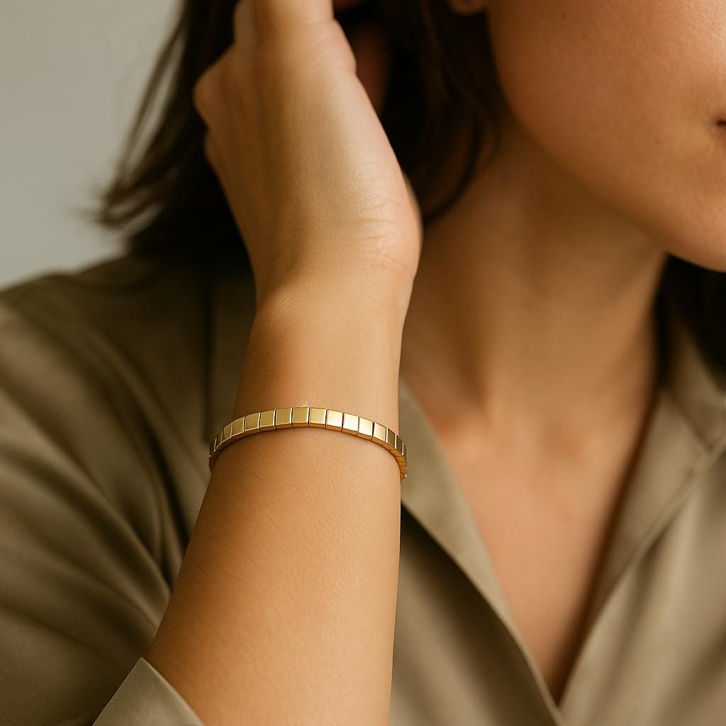 14K Solid Gold Square Link Bracelet – Handmade Real Gold Geometric Jewelry, Modern Statement Bracelet, Luxury Gift for Women