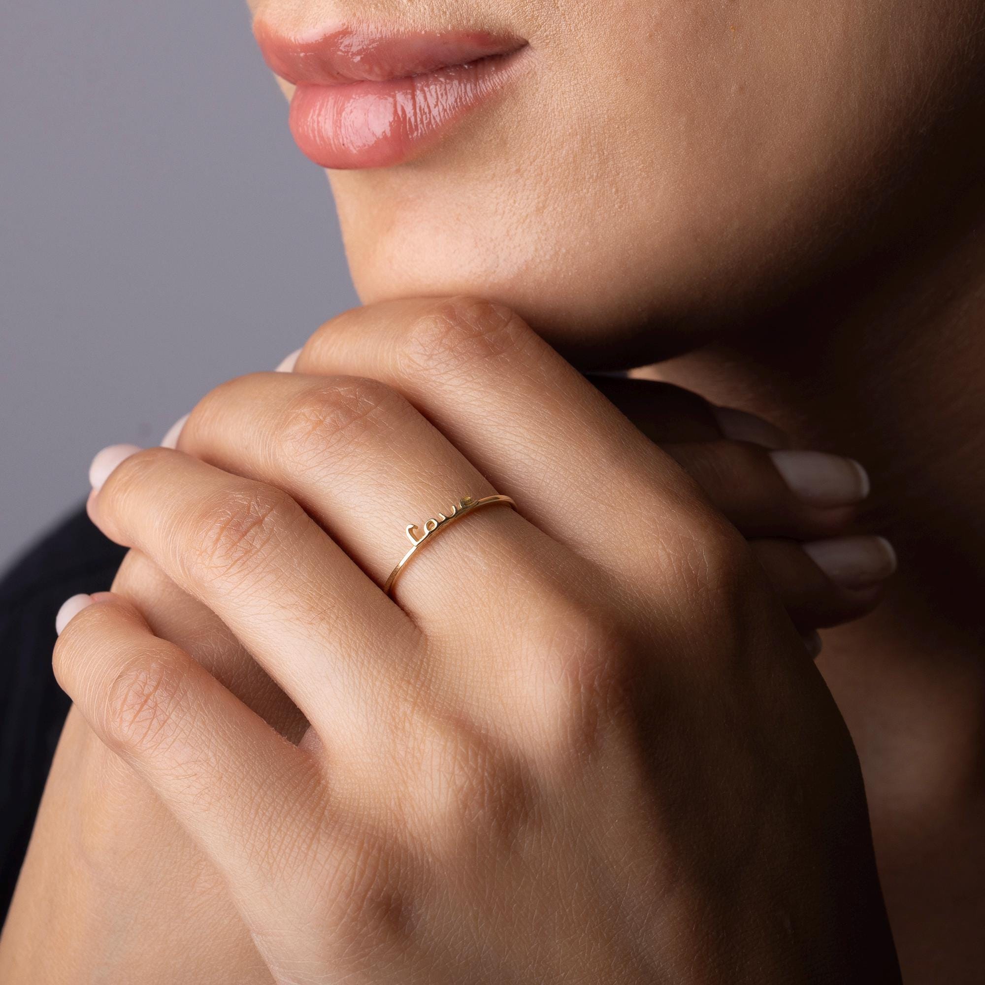 14K Solid Gold Love Ring – Dainty Minimalist Band