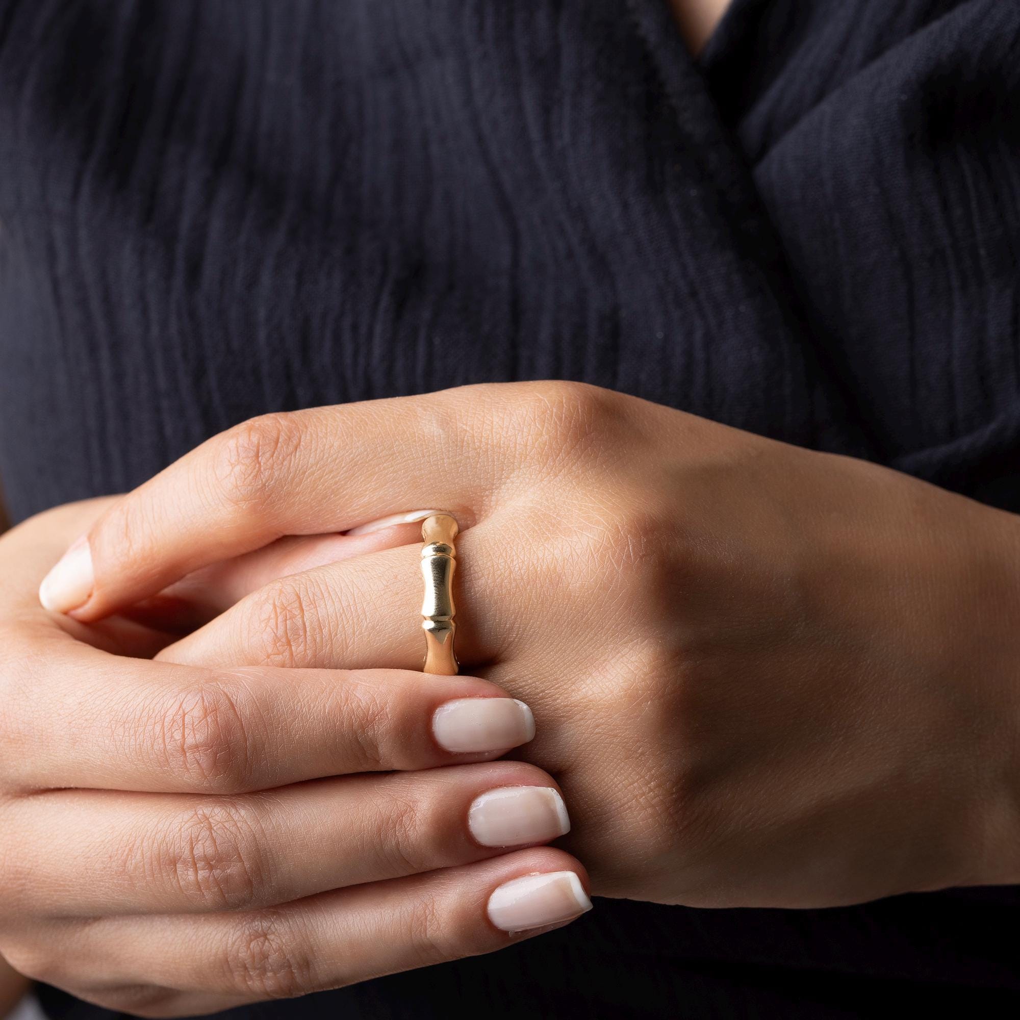 14K Solid Gold Bamboo Ring – Handmade Nature Inspired Band