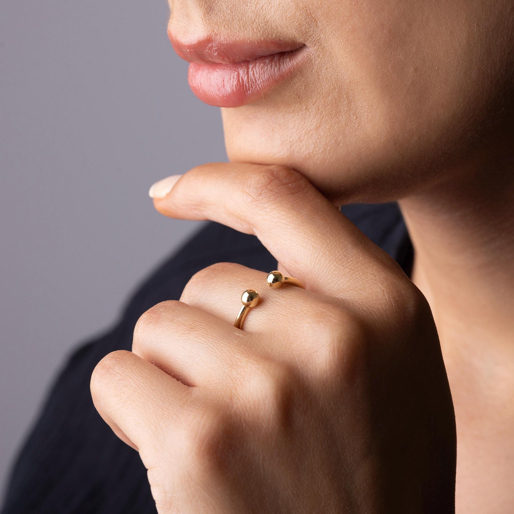 14K Solid Gold Open Ball Ring – Adjustable Minimalist Jewelry