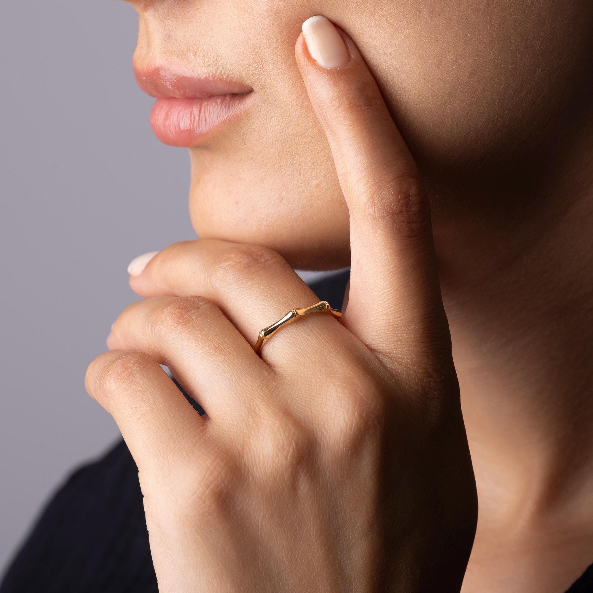 14K Solid Gold Bamboo Ring – Nature Inspired Minimalist Band