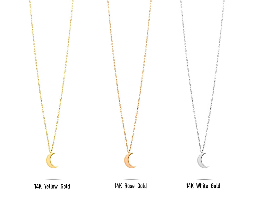 14K Solid Gold Moon Necklace - Dainty Crescent Pendant