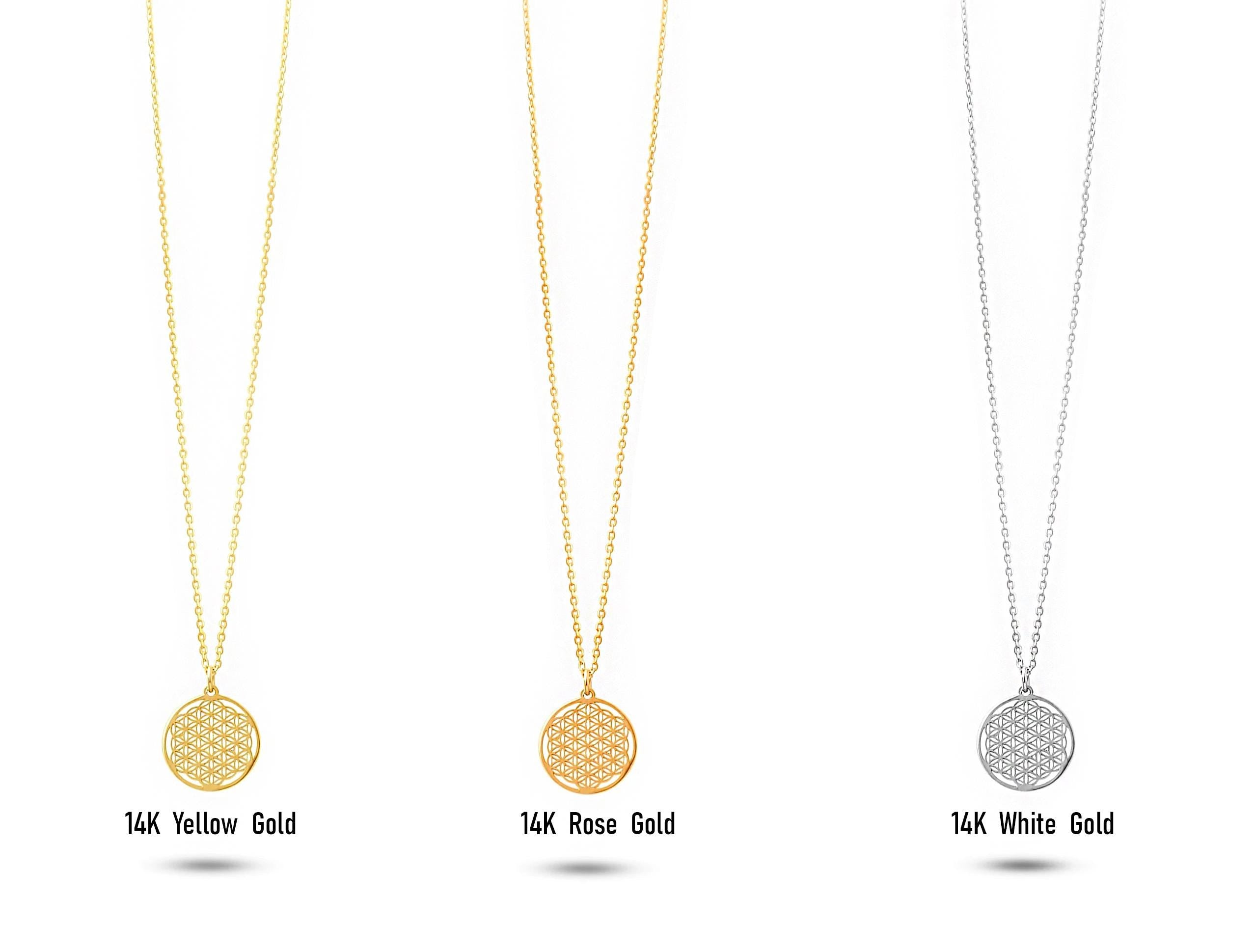 14K Solid Gold Flower of Life Necklace - Sacred Geometry Pendant