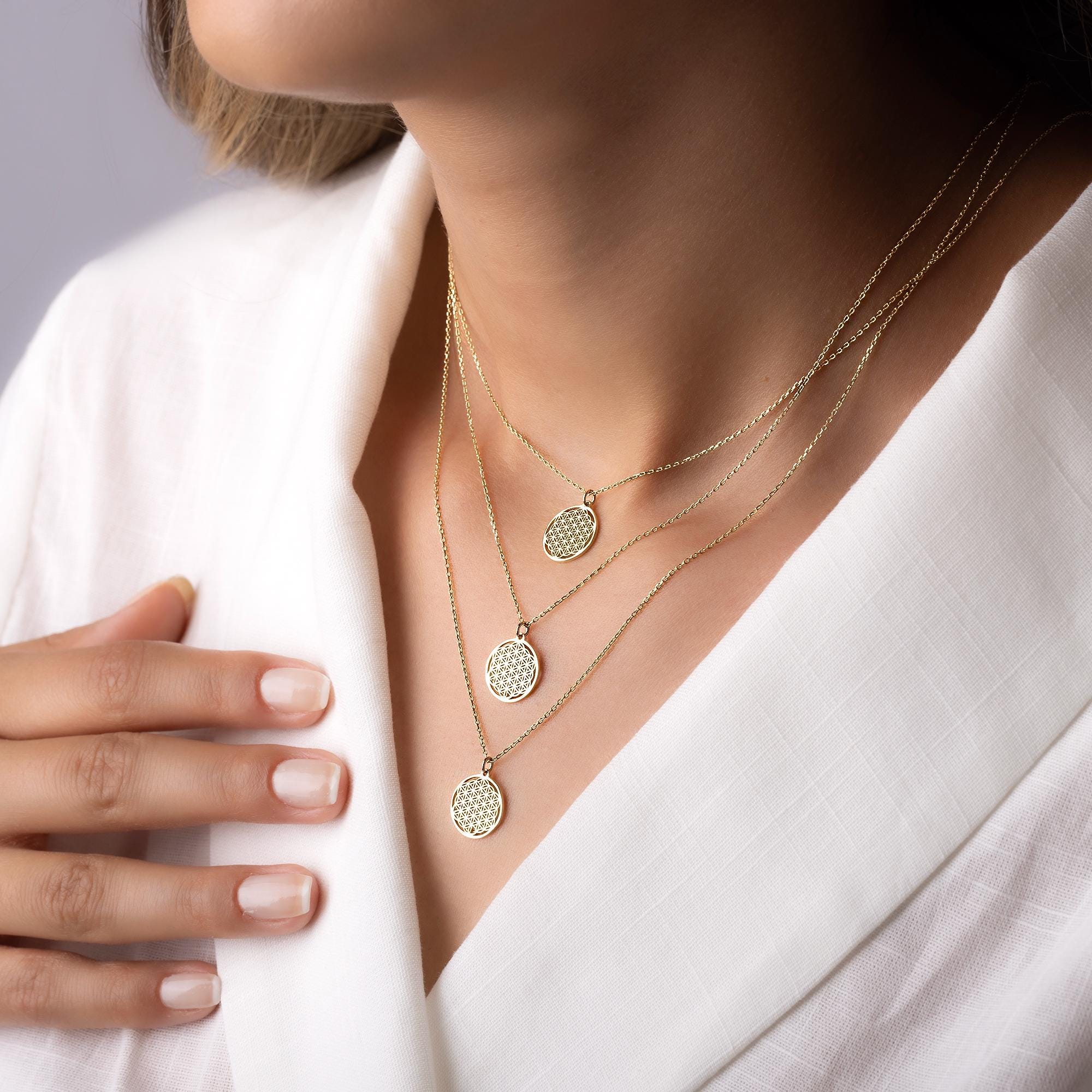 14K Solid Gold Flower of Life Necklace - Sacred Geometry Pendant