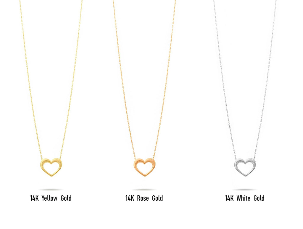 14K Solid Gold Open Heart Necklace - Real Gold Minimalist Pendant