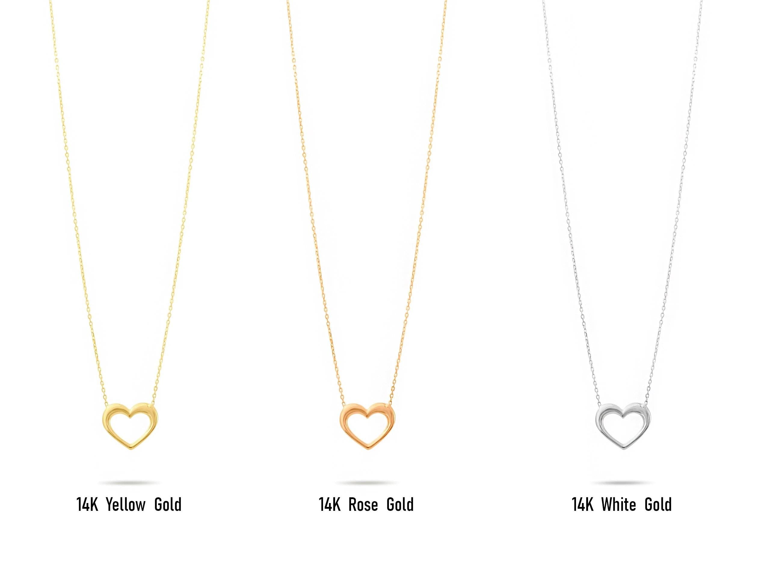 14K Solid Gold Open Heart Necklace - Real Gold Minimalist Pendant