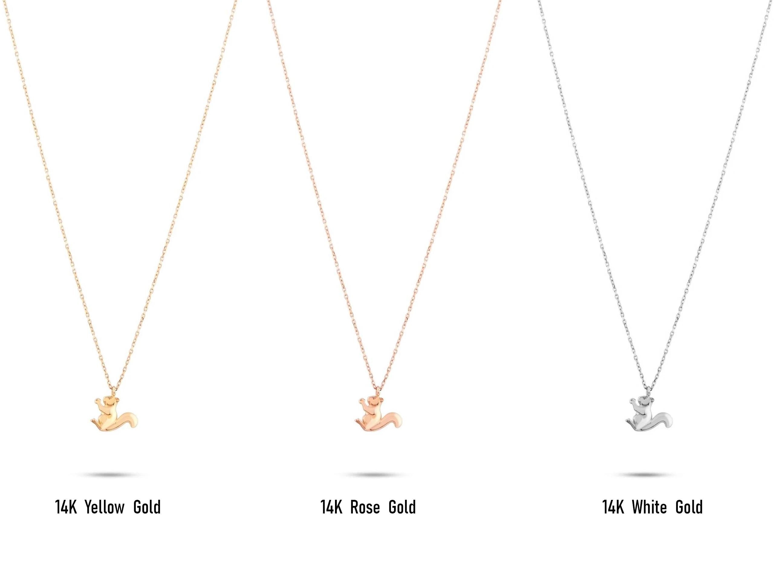 14K Solid Gold Squirrel Necklace – 12mm Animal Pendant