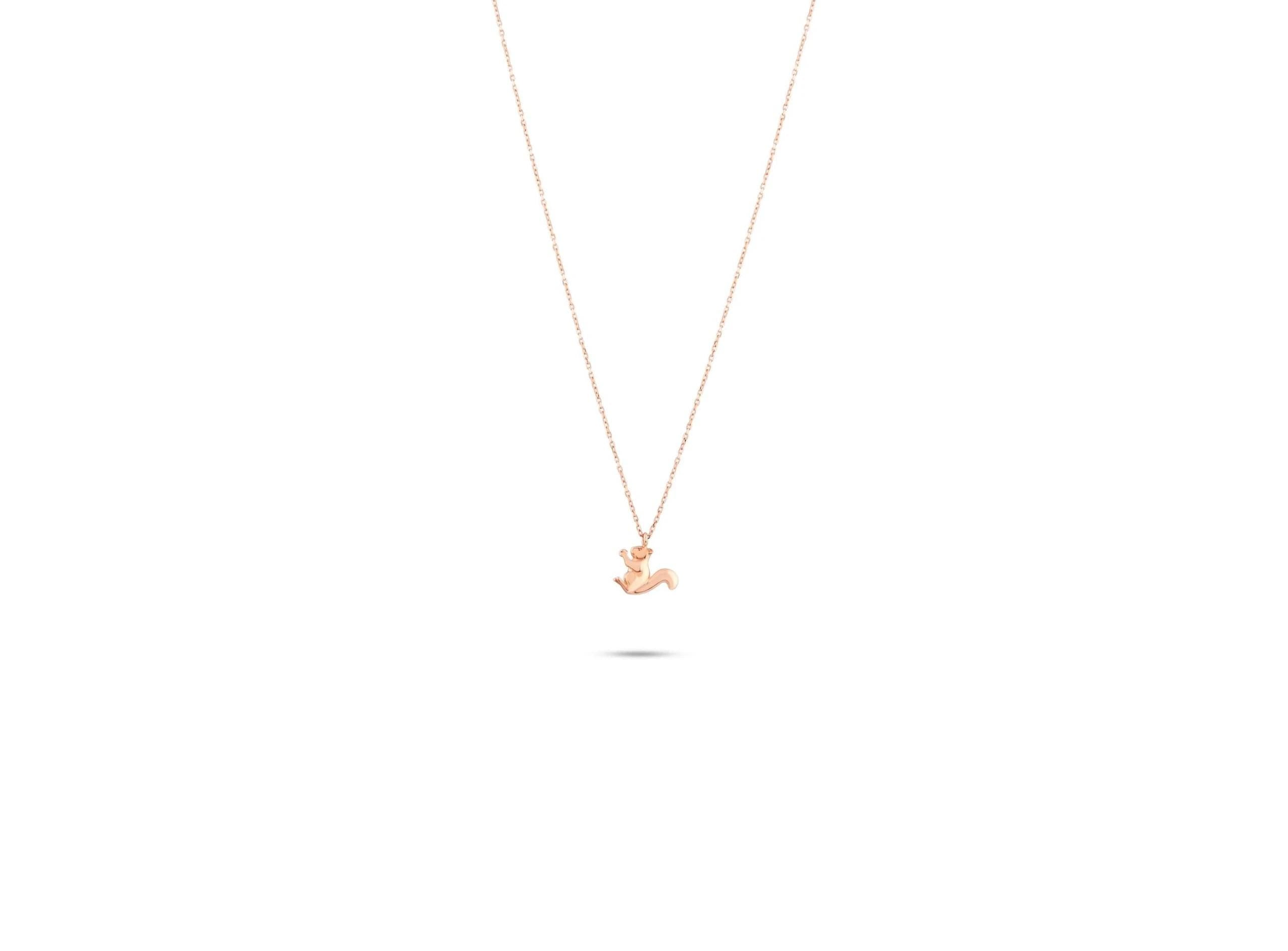 14K Solid Gold Squirrel Necklace – 12mm Animal Pendant