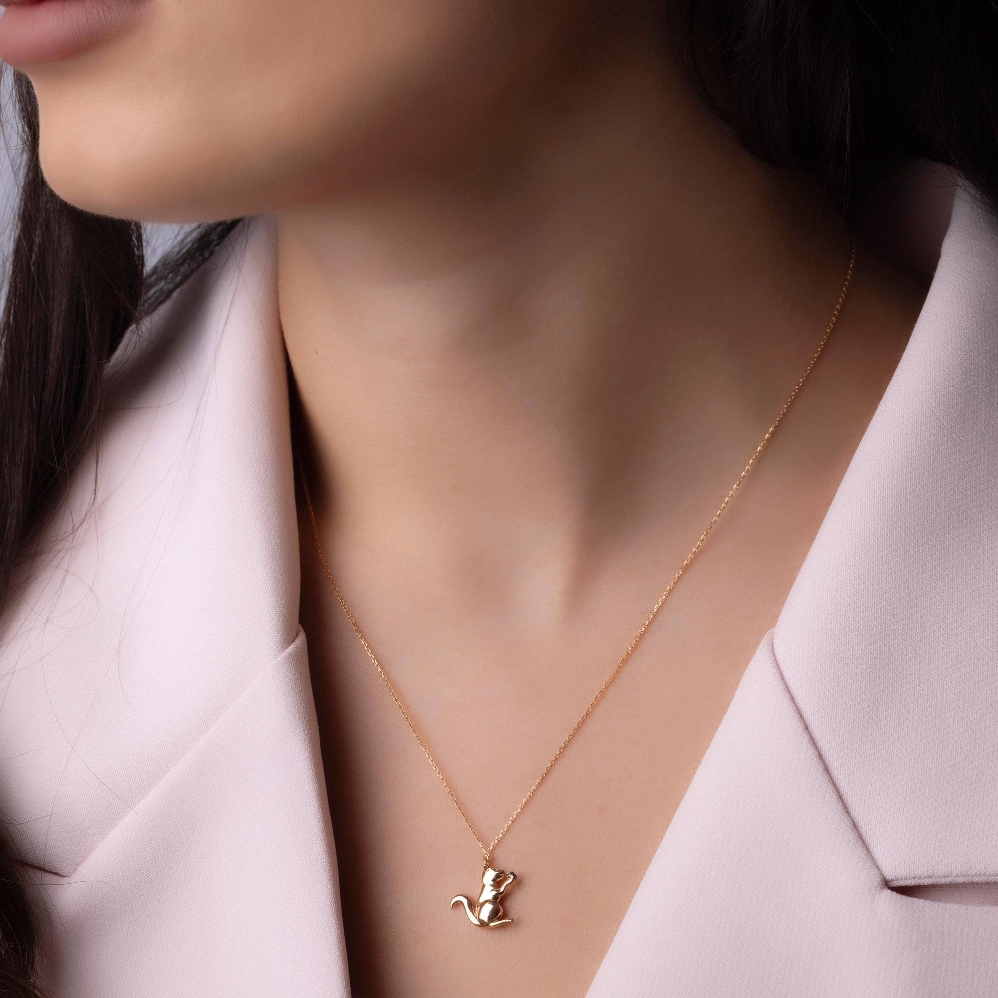 14K Solid Gold Squirrel Necklace – 12mm Animal Pendant