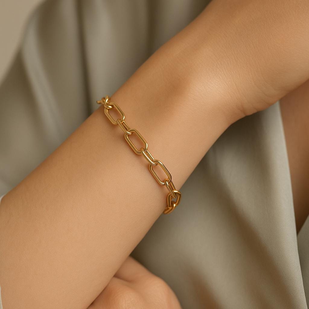 14K Solid Gold Paperclip Bracelet – 10mm Bold Link Real Gold Jewelry