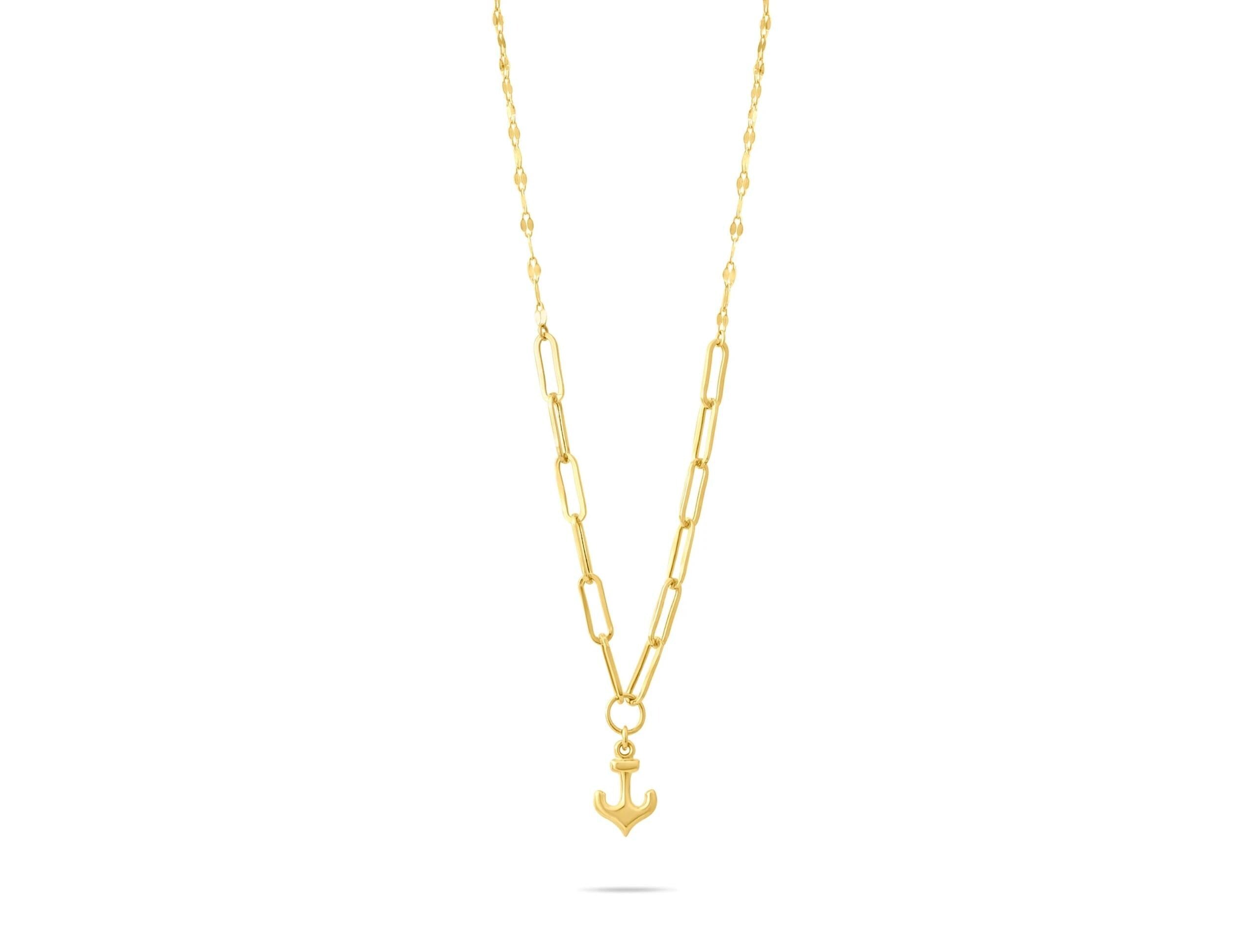14K Solid Gold Anchor Pendant Necklace - Minimalist Nautical Jewelry