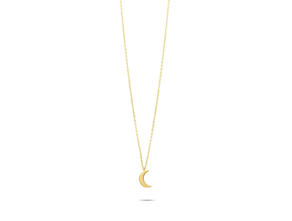 14K Solid Gold Moon Necklace - Dainty Crescent Pendant