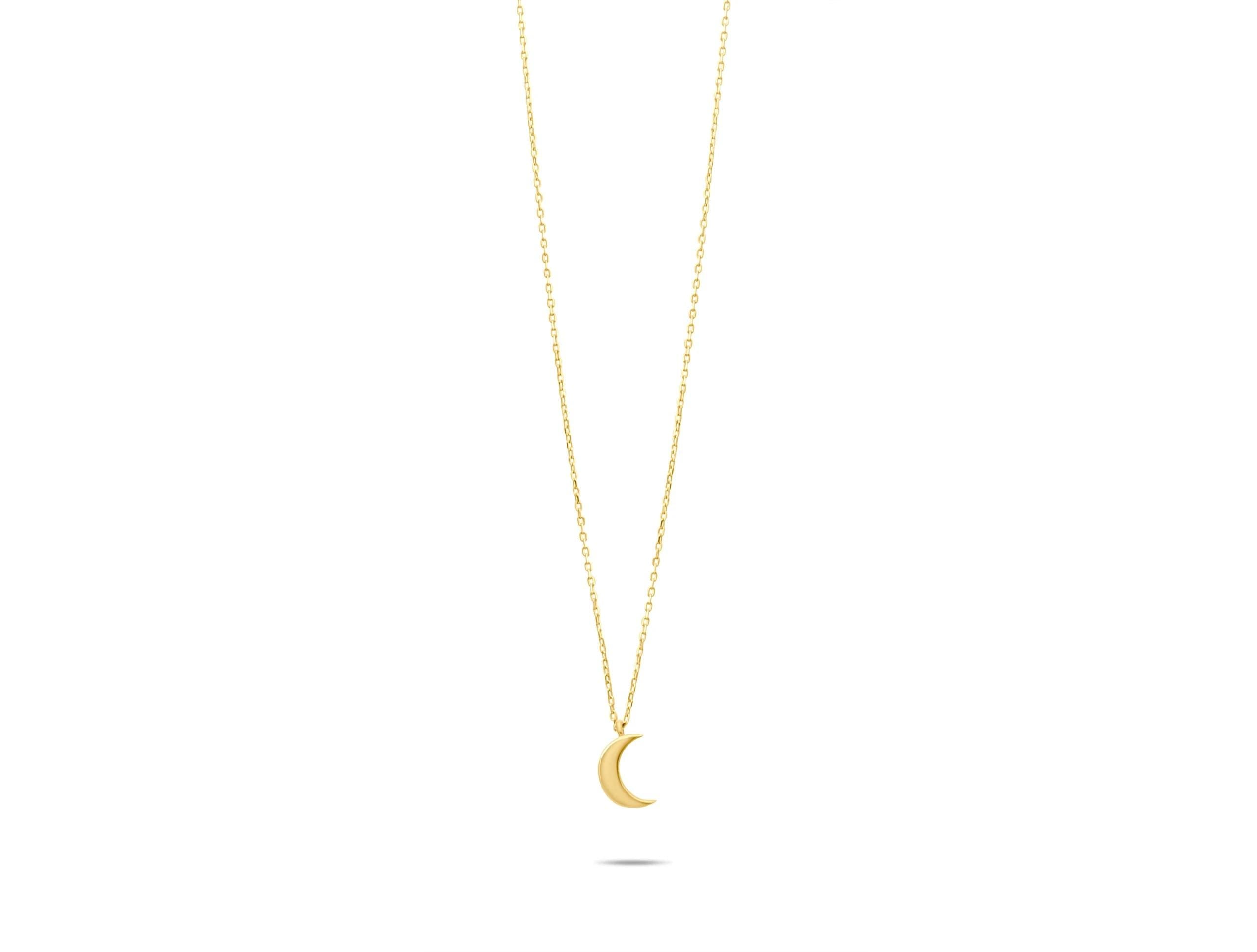 14K Solid Gold Moon Necklace - Dainty Crescent Pendant