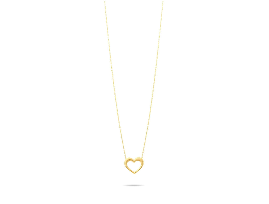 14K Solid Gold Open Heart Necklace - Real Gold Minimalist Pendant