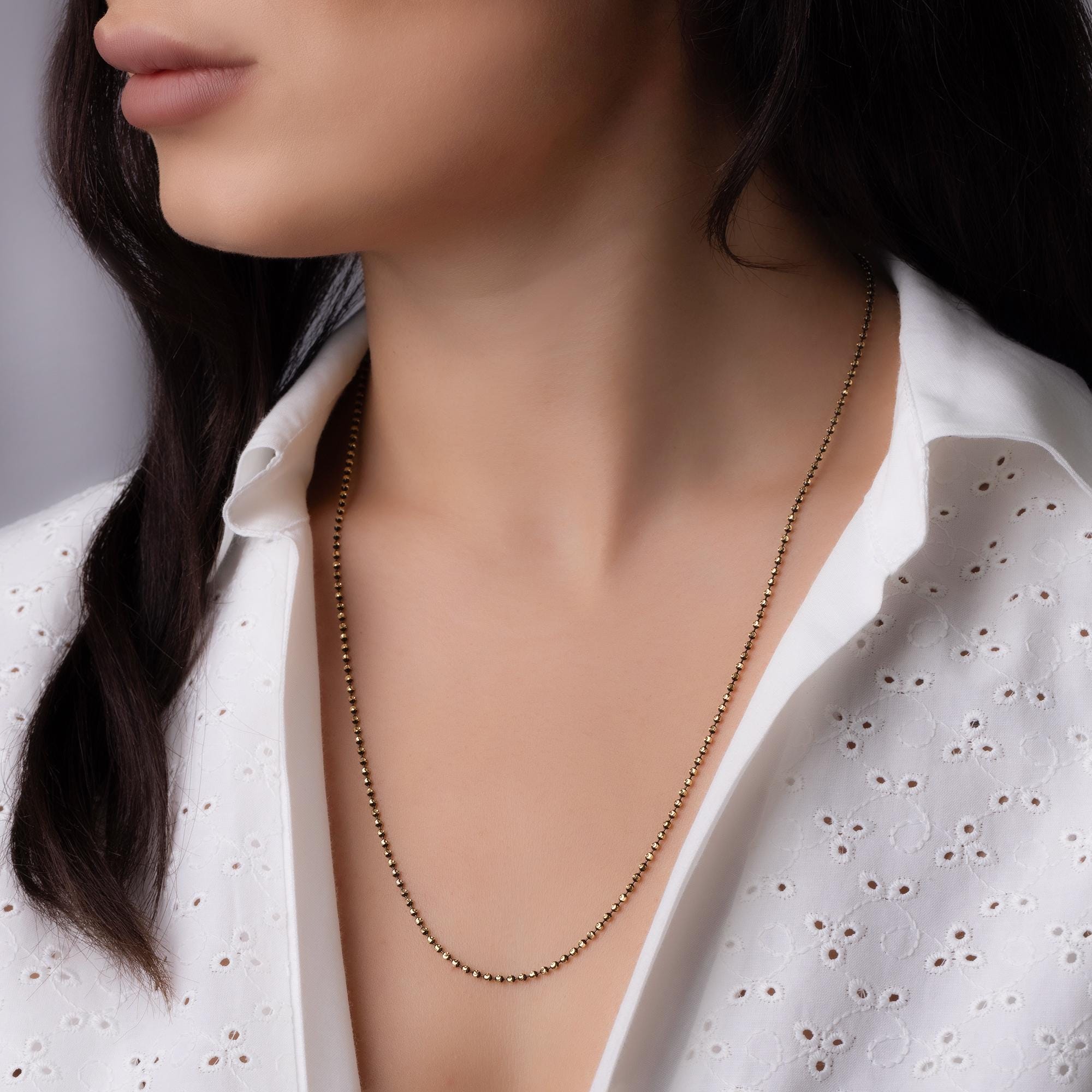 14K Solid Gold Ball Chain Necklace – Classic Beaded Real Gold Jewelry