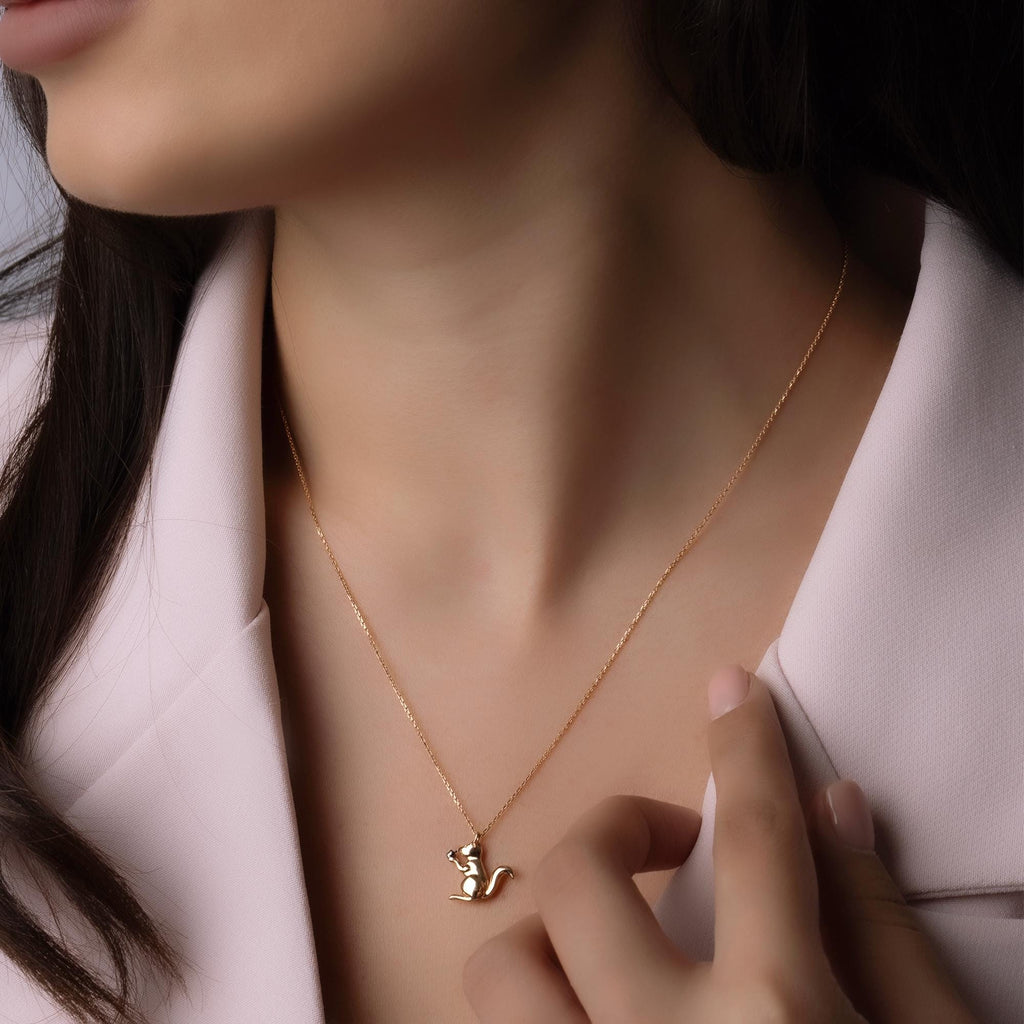 14K Solid Gold Squirrel Necklace – 12mm Animal Pendant