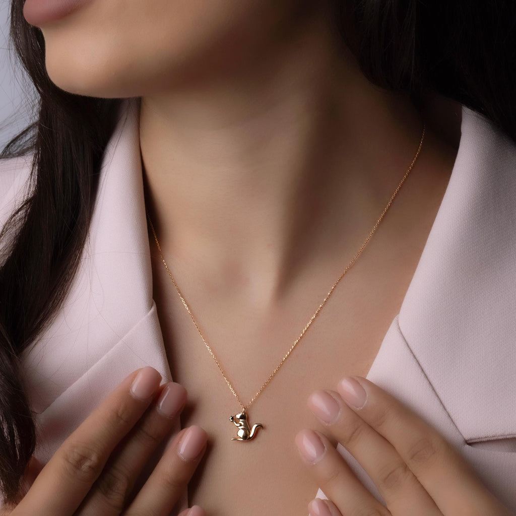 14K Solid Gold Squirrel Necklace – 12mm Animal Pendant