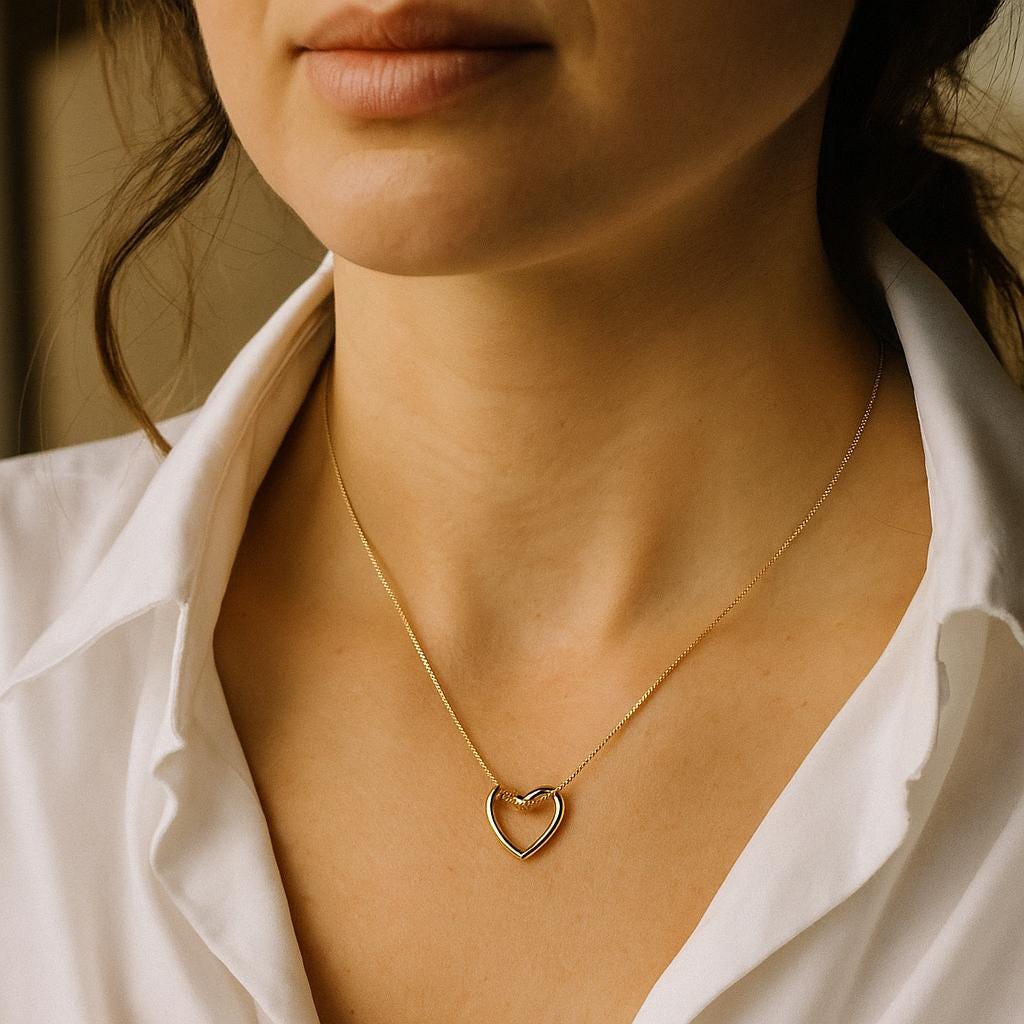 14K Solid Gold Open Heart Necklace - Dainty Love Jewelry Gift