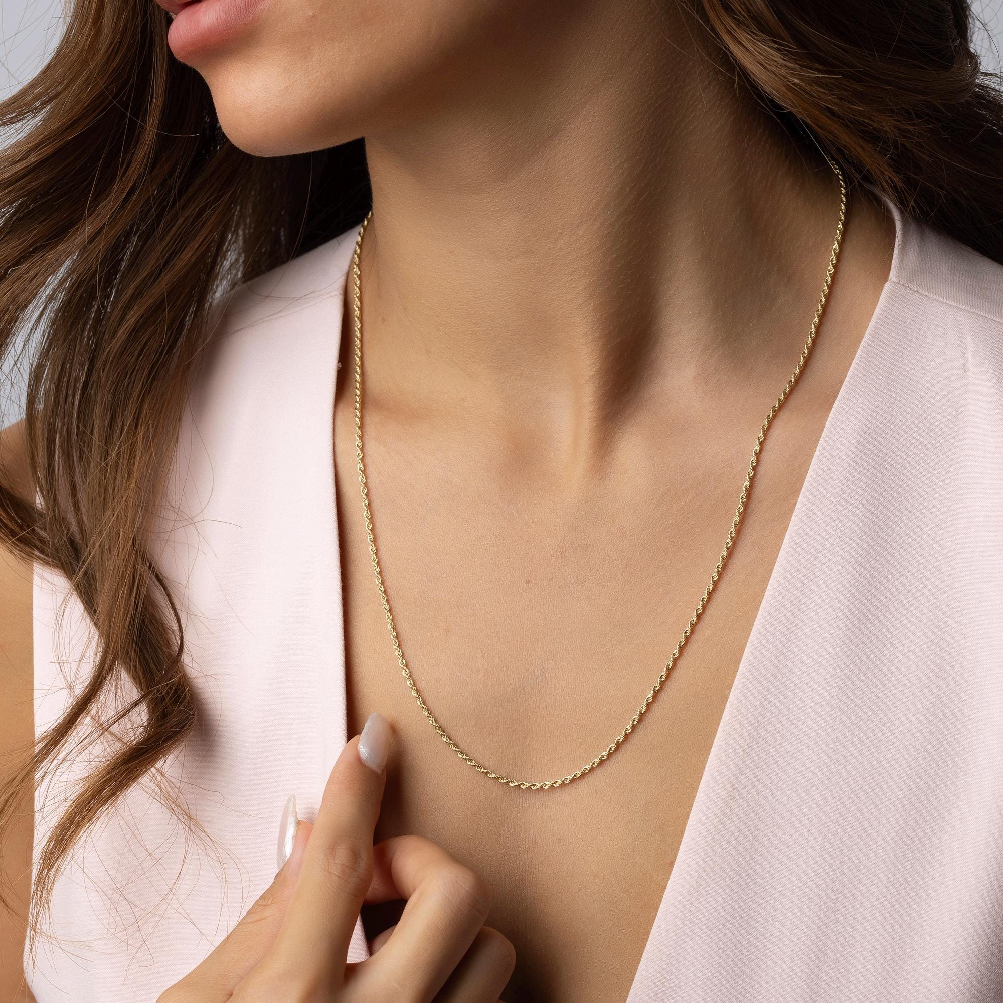 14K Solid Gold Rope Chain Necklace, Real Gold Chain, Classic Twisted Rope Design