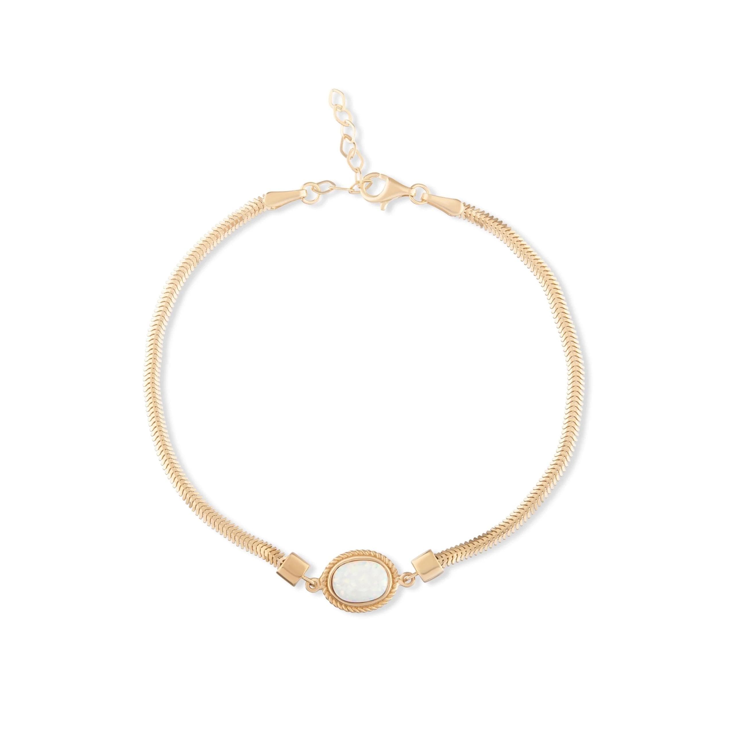 14K Real Gold Opal Bracelet – Elegant Oval Gemstone Jewelry