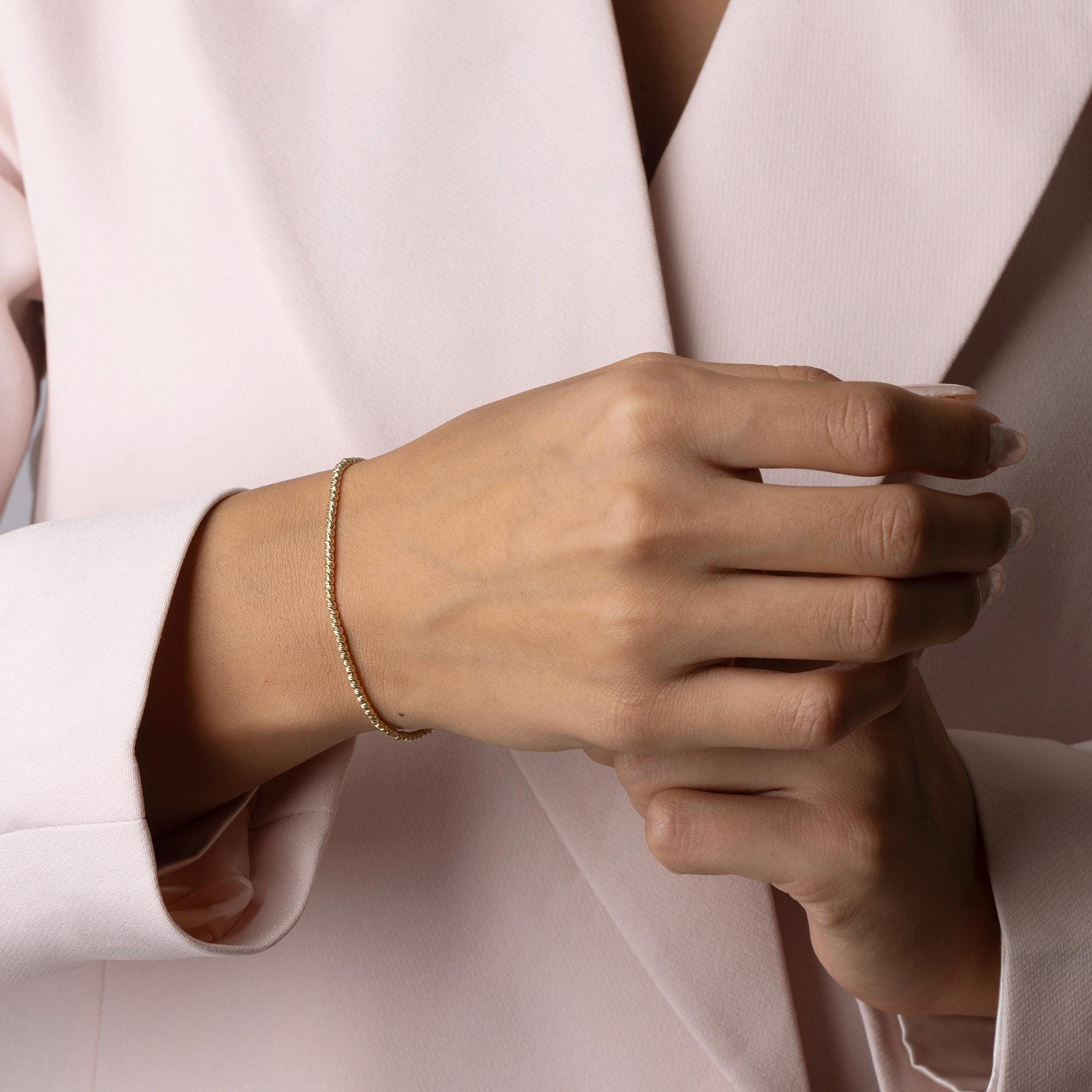 14K Solid Gold Minimal Chain Bracelet - Elegant Handmade Everyday Gift