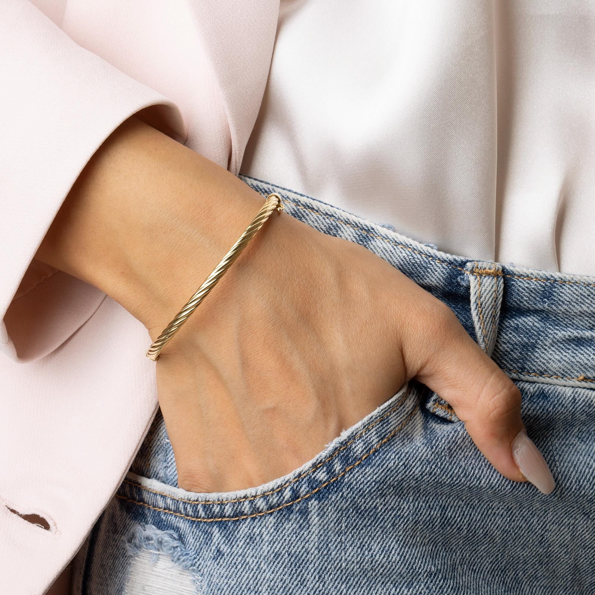 14K Solid Gold Rope Twist Bracelet – Real Gold Statement Jewelry