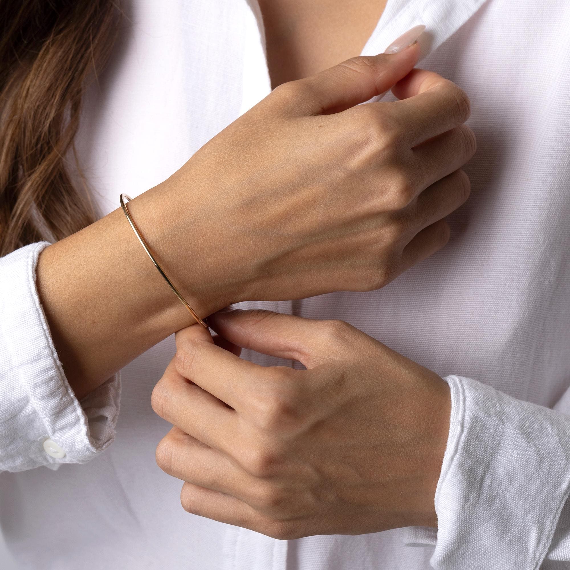 14K Solid Gold Bangle Bracelet –  Dainty Minimalist Gold Cuff