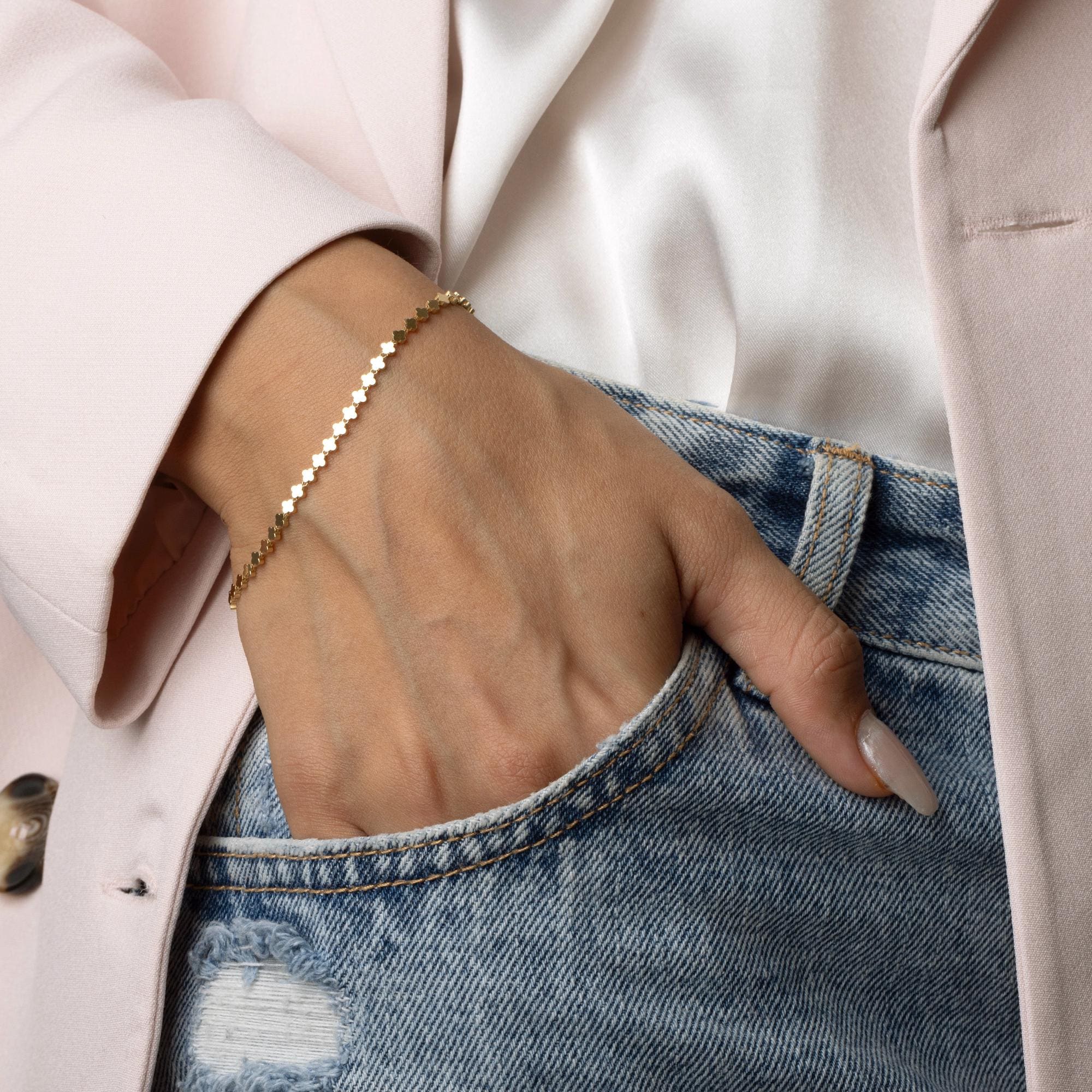 14K Solid Gold Geometric Bracelet – Diamond Cut Plate Design, Minimalist Real Gold Jewelry for Women, Elegant Everyday Gift Idea