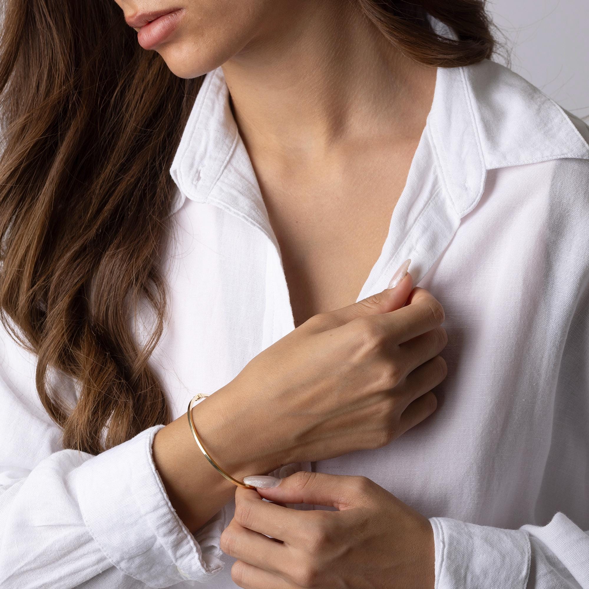 14K Solid Gold Bangle Bracelet – Minimalist Real Gold Jewelry