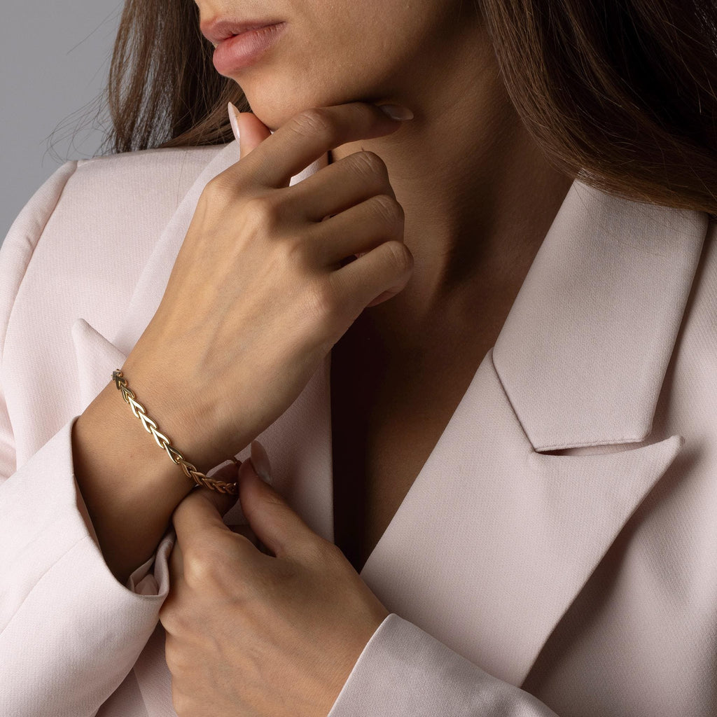 14K Solid Gold Leaf Link Bracelet – Dainty Chain Bracelet for Women, Minimalist Real Gold Jewelry, Everyday Elegant Gift