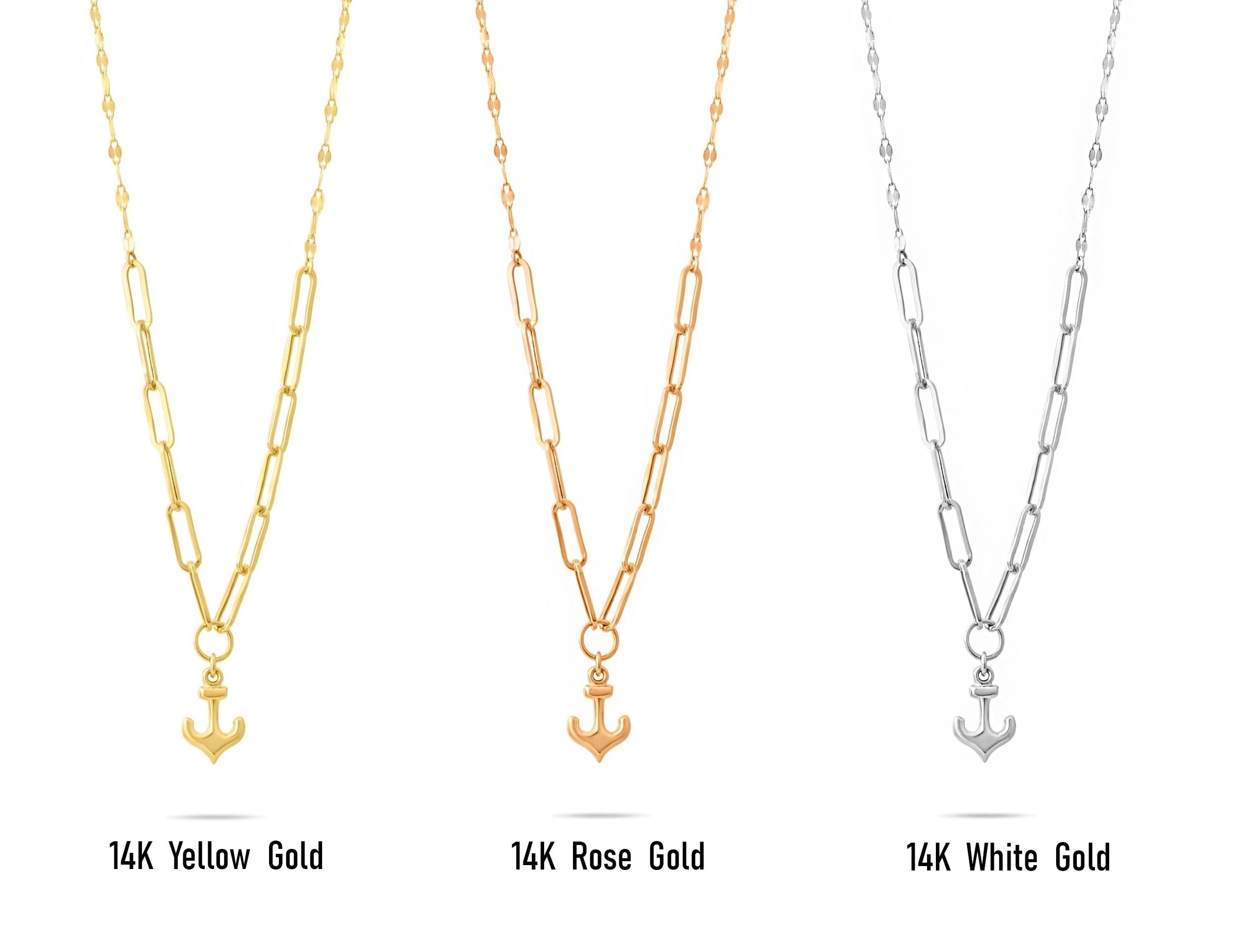 14K Solid Gold Anchor Pendant Necklace - Minimalist Nautical Jewelry