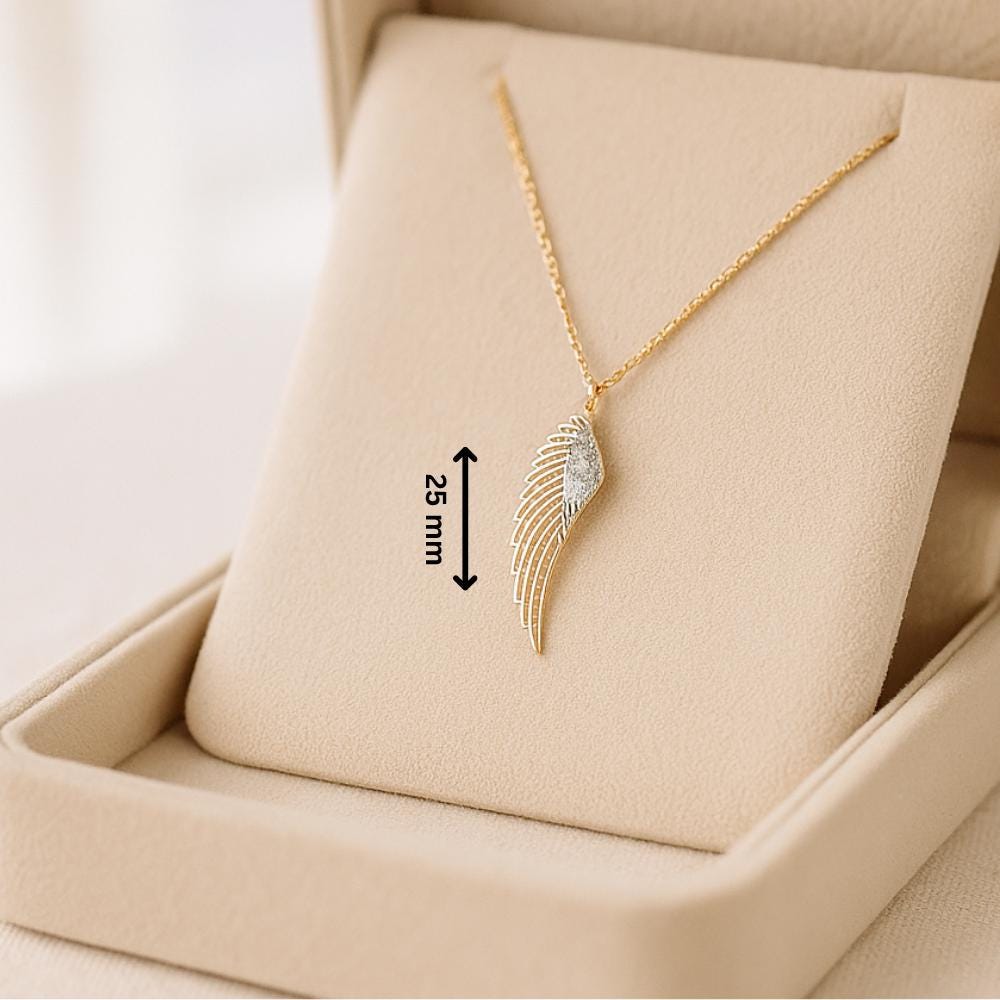 14K Solid Gold Angel Wing Necklace - Gold Guardian Angel Pendant