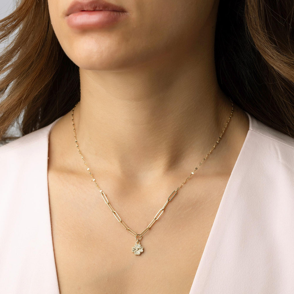 14K Solid Gold Flower Necklace, Real Gold Pendant for Women, Dainty Handmade Jewelry Gift, Elegant Floral Gold Chain Necklace