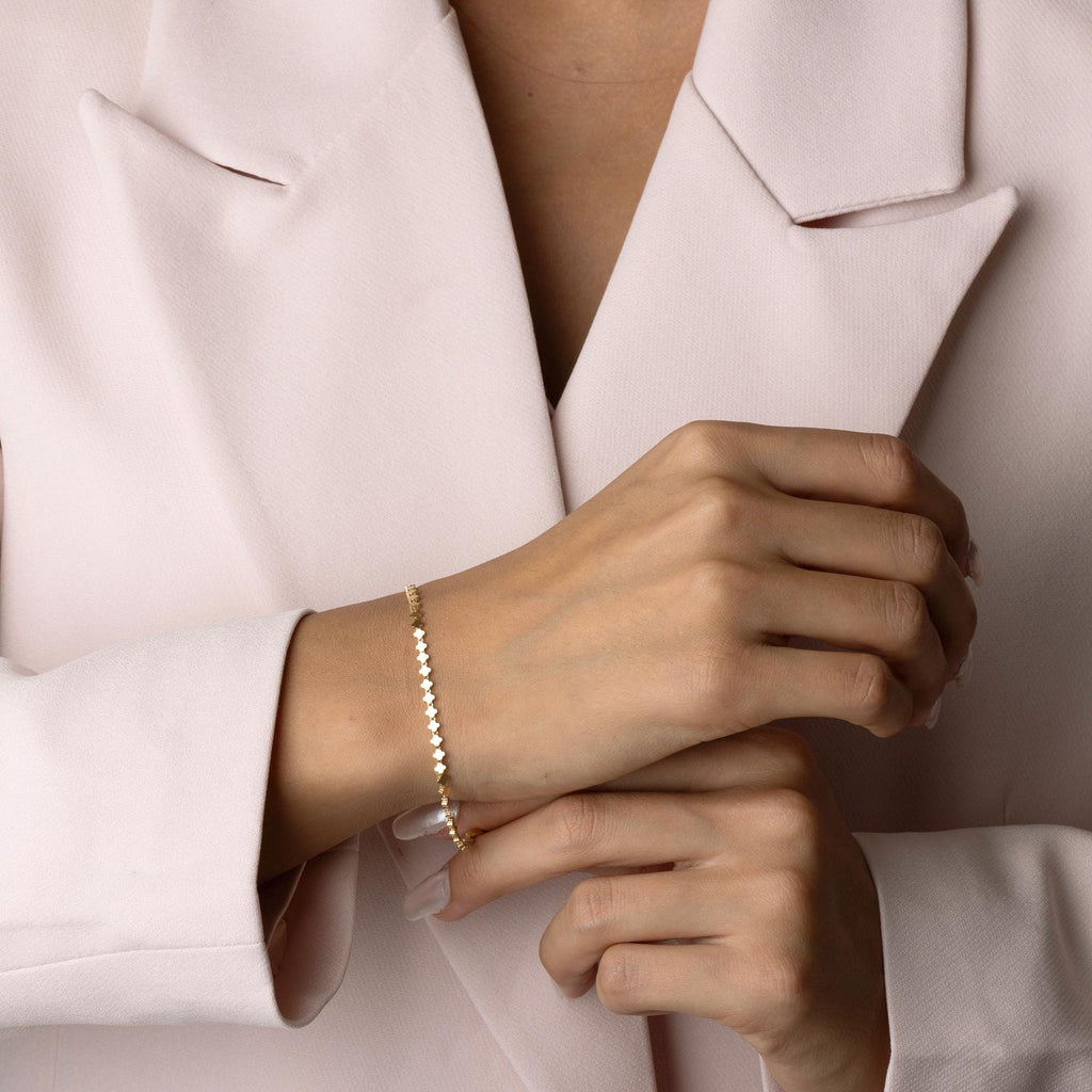 14K Solid Gold Geometric Bracelet – Diamond Cut Plate Design, Minimalist Real Gold Jewelry for Women, Elegant Everyday Gift Idea