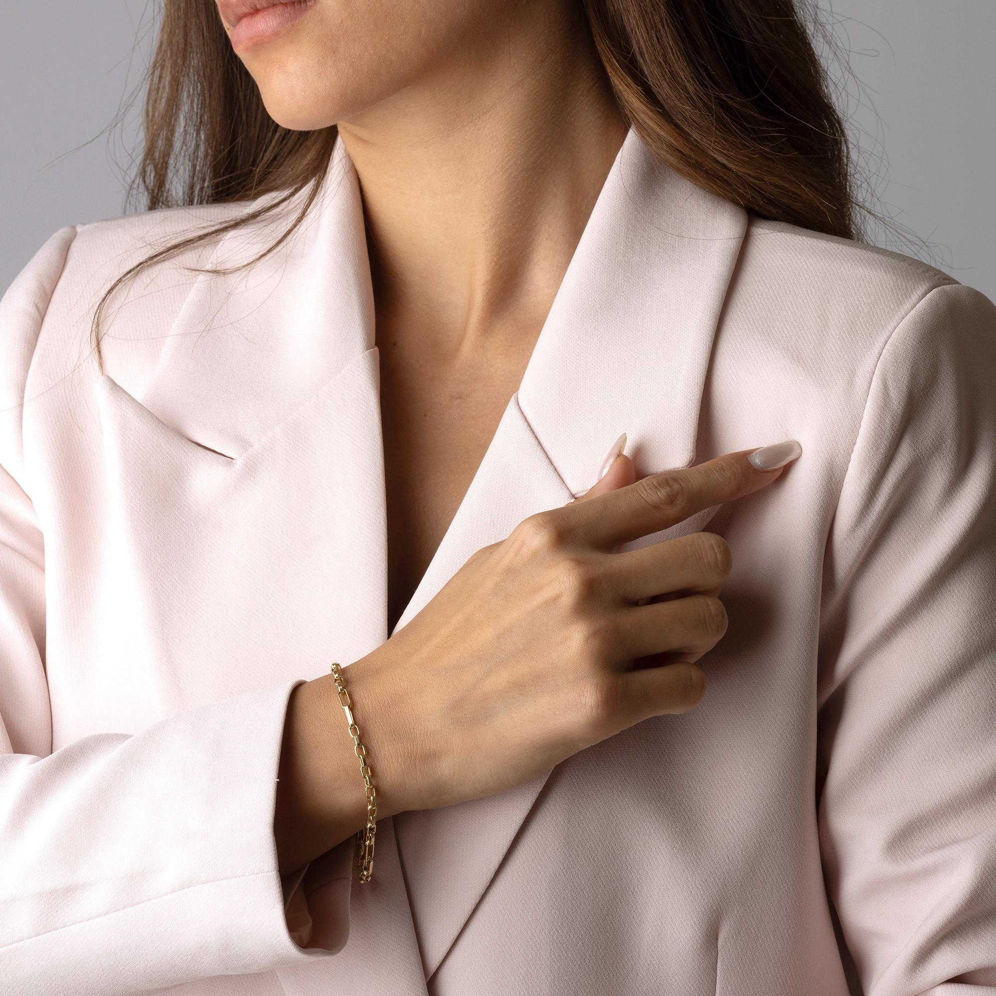 14K Solid Gold Paperclip Chain Bracelet, Minimalist Gold Link Bracelet, Real Gold Jewelry for Women, Fine Gold Gift