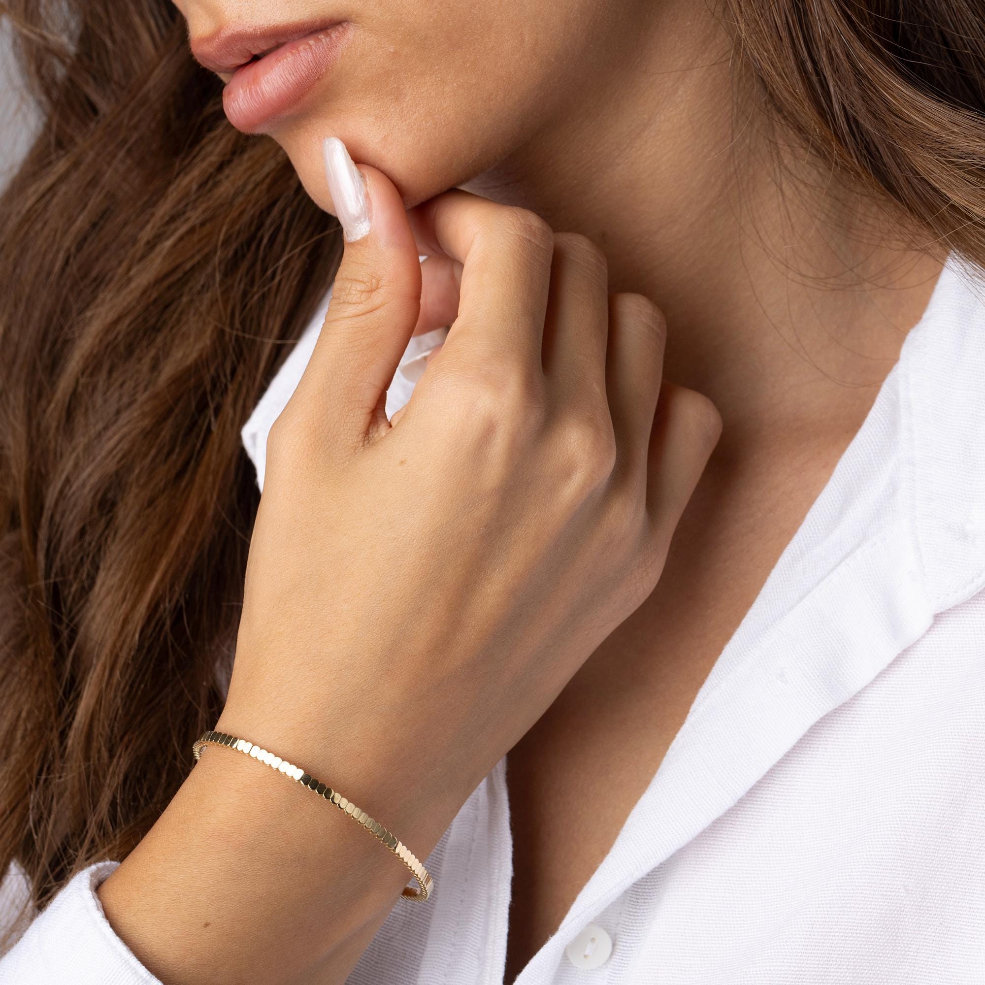 14K Solid Gold Square Link Bracelet – Dainty Real Gold Jewelry